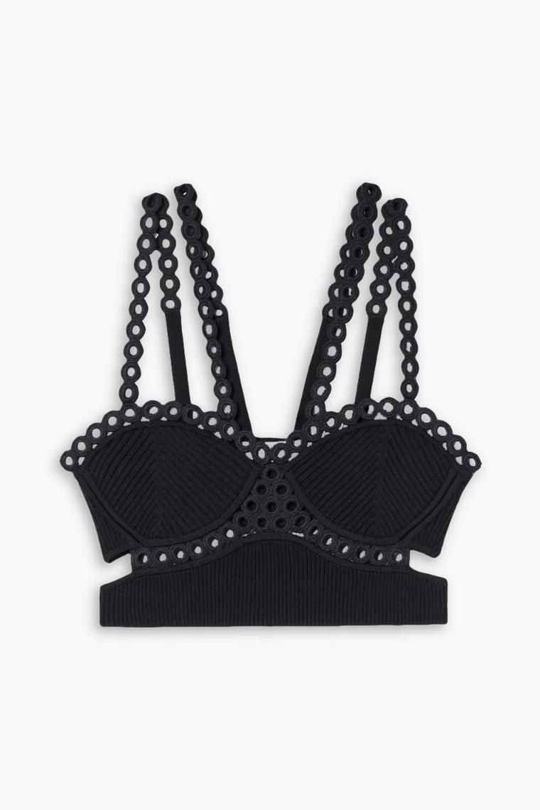 SIMKHAI Liana embellished cutout ribbed knit bralette 1647597351389832