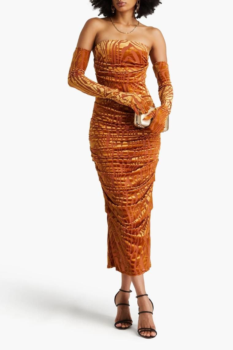 ALEX PERRY Strapless devore velvet midi dress 1647597353526589