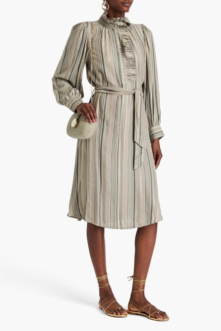 안틱바틱 Edward ruffled striped twill midi shirt dress 1647597351617066