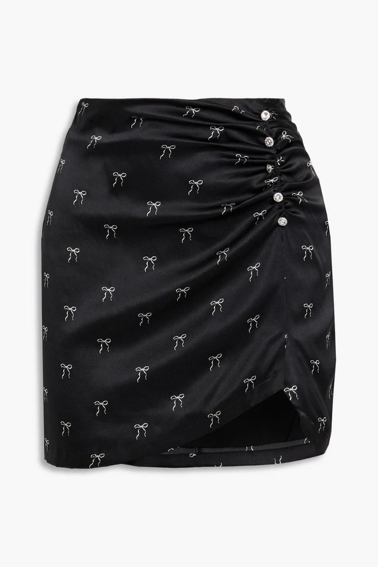 카미앤와이씨 Aliah crystal embellished printed stretch silk mini skirt