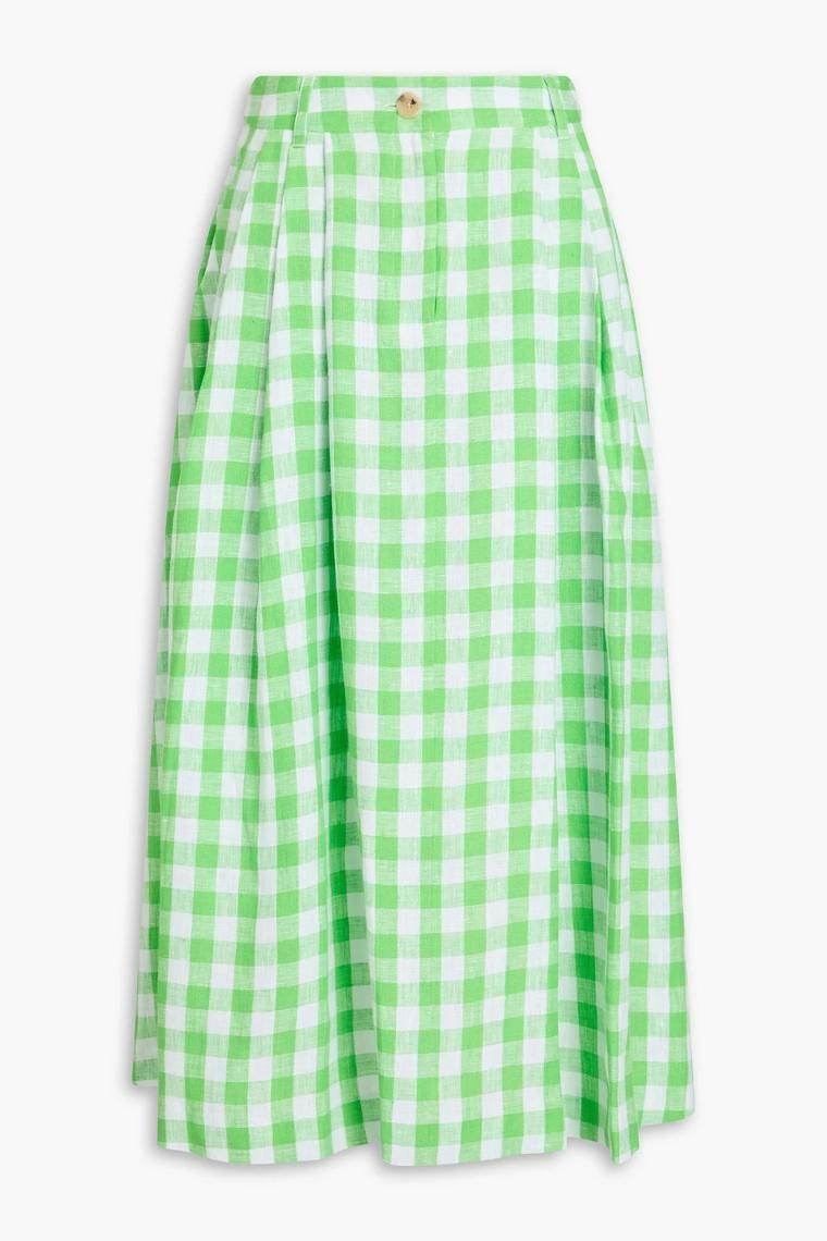 마라 호프만 Tulay pleated checked hemp maxi skirt