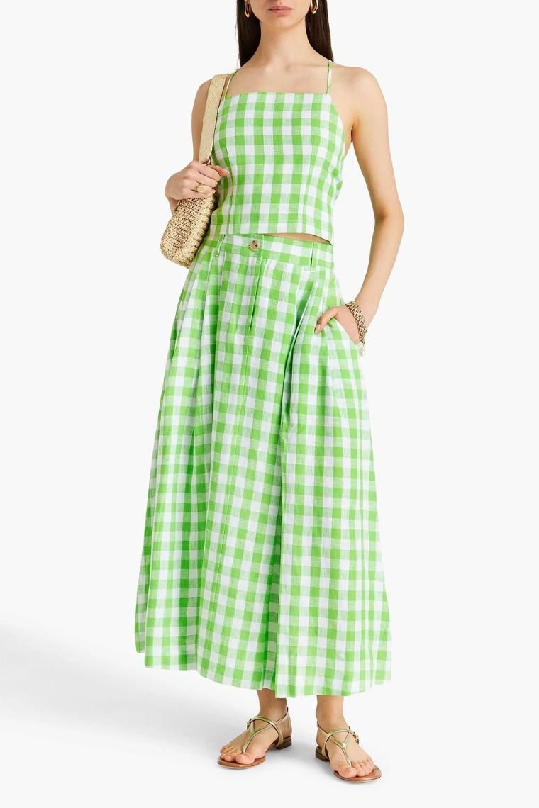 마라 호프만 Tulay pleated checked hemp maxi skirt