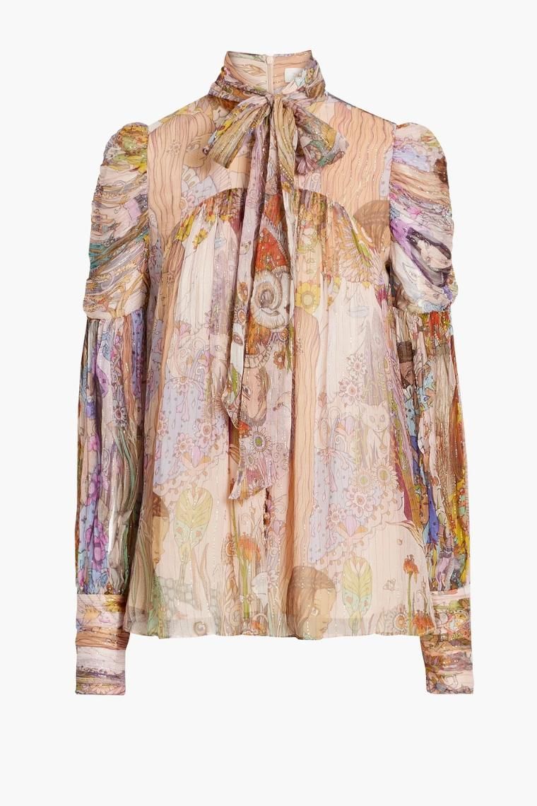 [NB07] 짐머만 여성 블라우스 Pussy bow metallic printed silk blend georgette blouse 1647597320195656