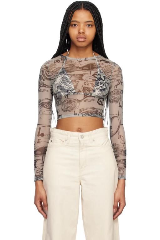 [lesugiatelier]Beige Graphic Long Sleeve T Shirt 231732F110017