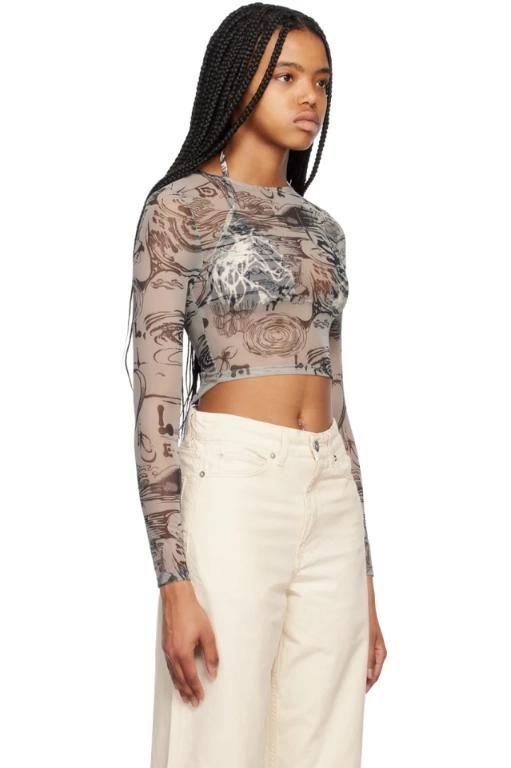 [lesugiatelier]Beige Graphic Long Sleeve T Shirt 231732F110017