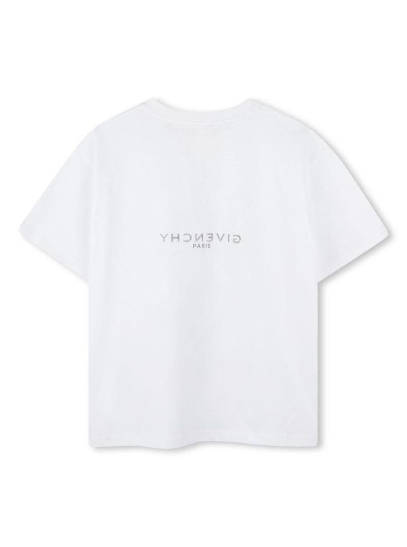지방시키즈 White Crewneck T Shirt with Maxi Logo Print on the Front and Logo Lettering on the Rear in Cotton Boy White H3073410P