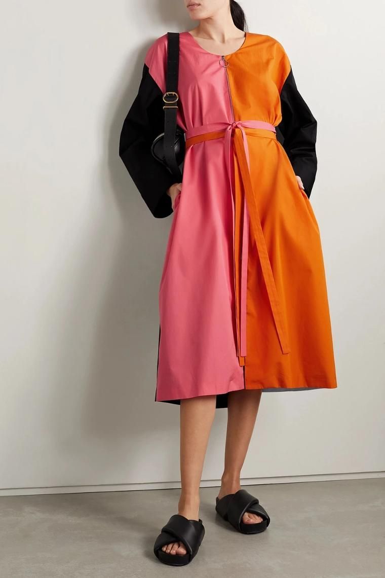 파토우 Andy belted color block cotton poplin midi dress 1647597302149839