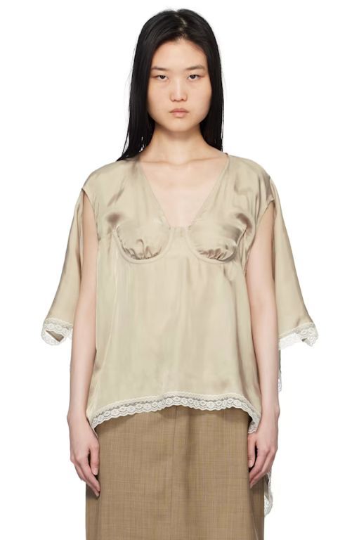 [푸시버튼]Beige Bra Point Square Blouse 251252F107004