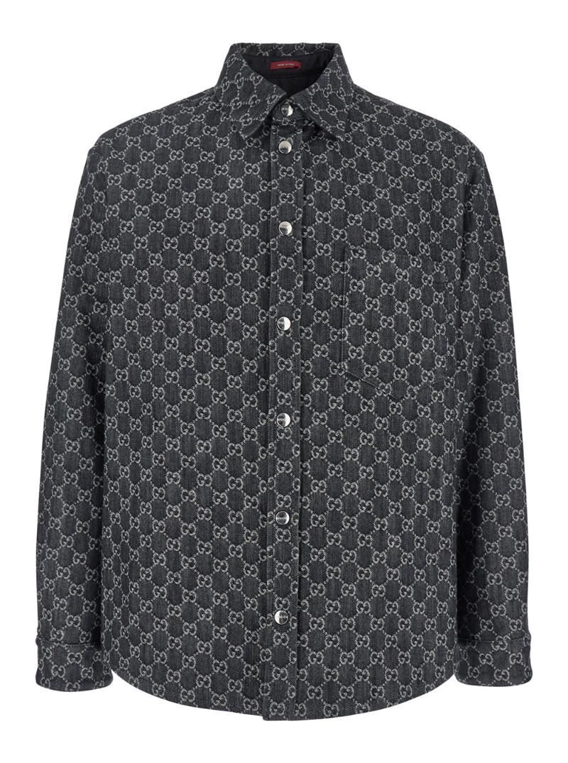 GUCCI Grey Reversible Shirt with GG Jacquard All Over Motif in Cotton Man 766142XDC881180 ()
