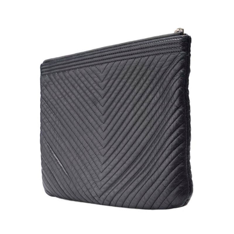 CHANEL Black Chevron Boy Gold Medium Clutch - SKU XXXXXXXX CHANEL Black Chevron Boy Gold Medium Clutch - SKU XXXXXXXX