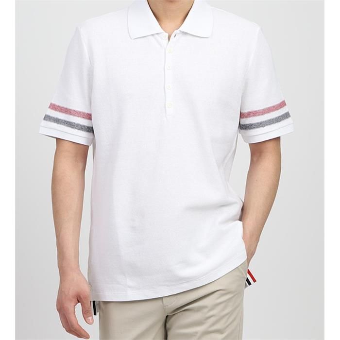 (M) 톰브라운 RWB 스트라이프 폴로 티셔츠 화이트