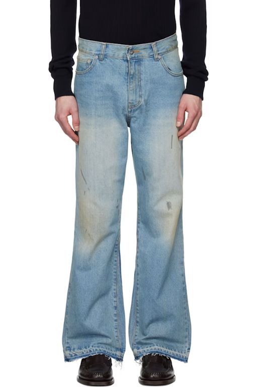 [Tonywack]Blue Flared Leg Reconstructed Jeans 251251M186005