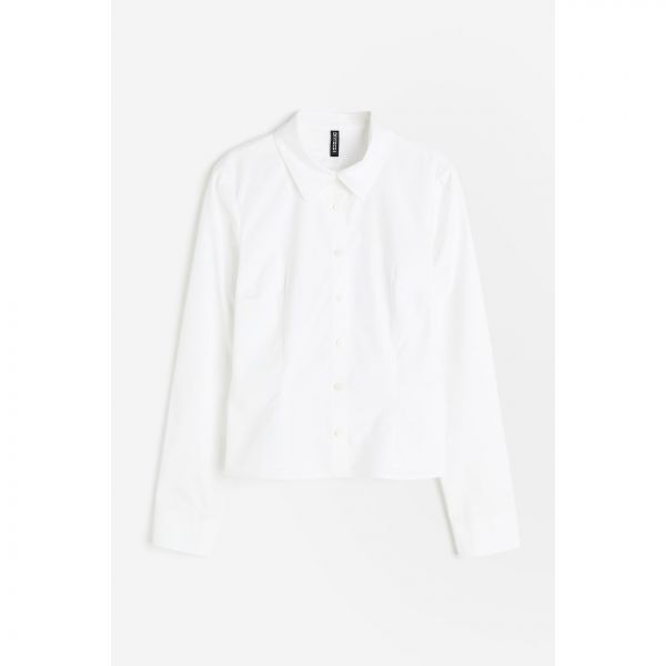 우먼 H&M 에이치앤앰 폼 피팅 블라우스 아웃 포플린 화이트 8382332