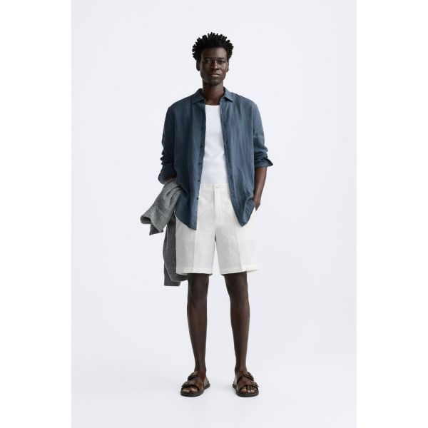 맨즈 ZARA 자라 100% 린넨 버뮤다 쇼츠 반바지 - 컬러 : 화이트 8917295