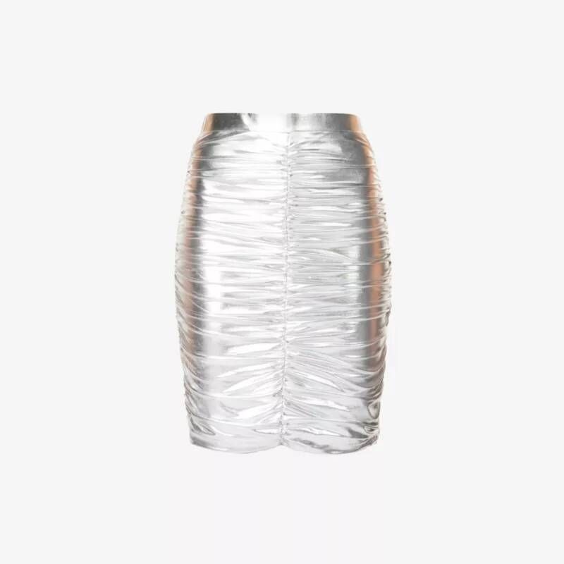 5727223 AMY LYNN Metallic-finish ruched stretch-woven midi skirt
