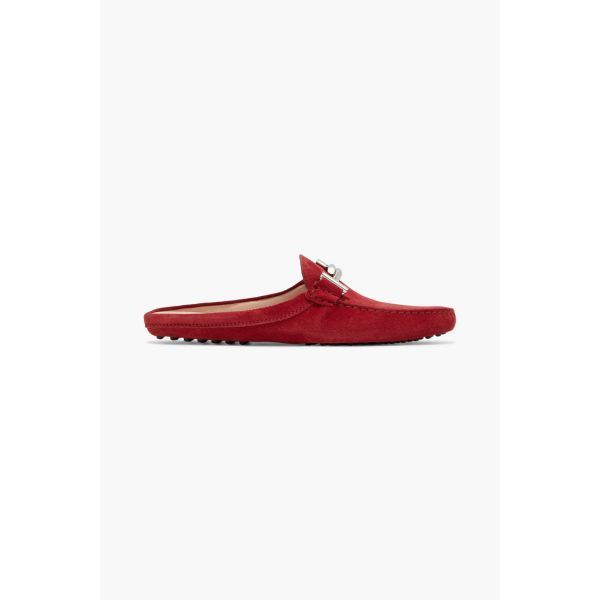 토즈 Double T suede slippers - 크림슨 136231