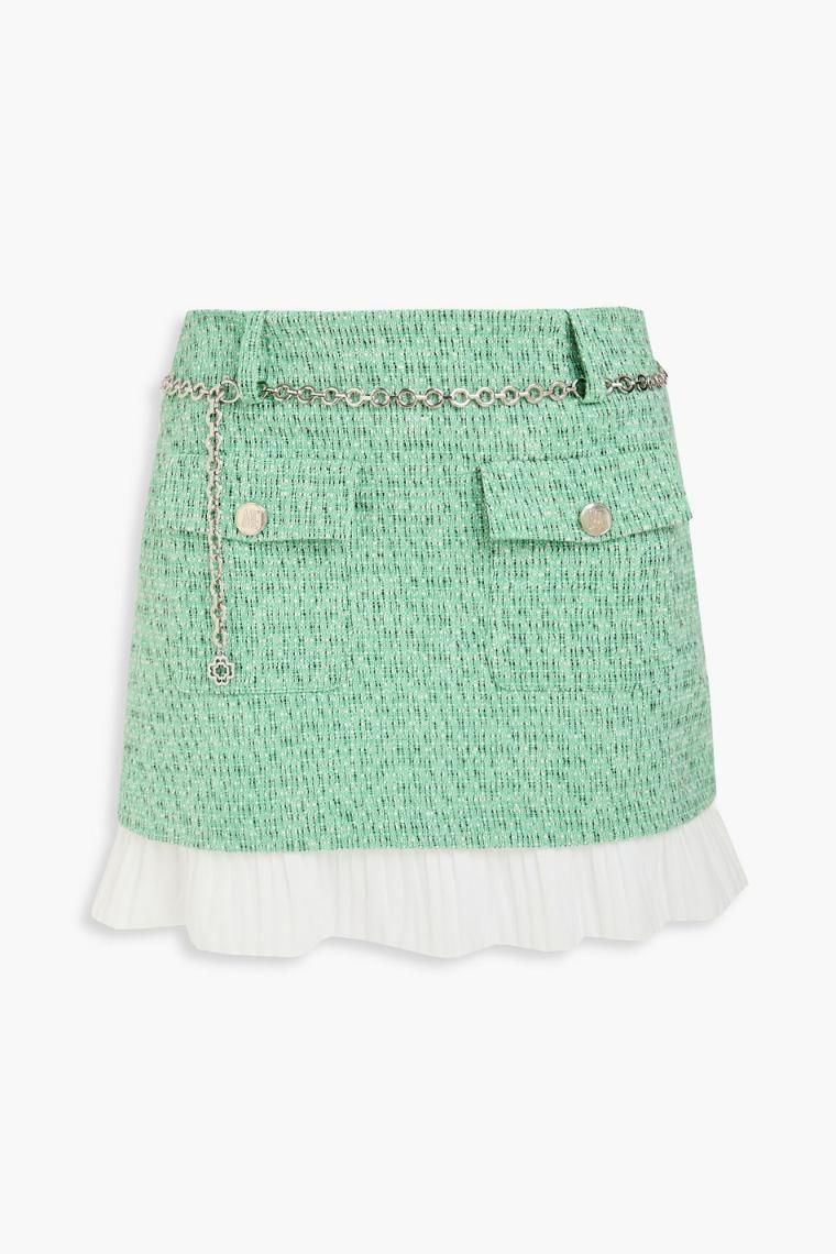 마쥬 Pleated satin crepe paneled cotton blend tweed mini skirt 46376663162836102