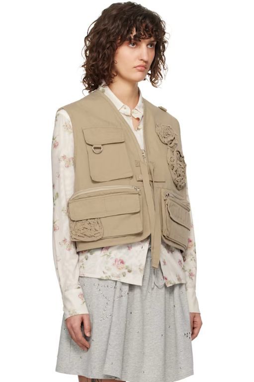 [OPEN YY]Beige Applique Cargo Vest 251731F068001