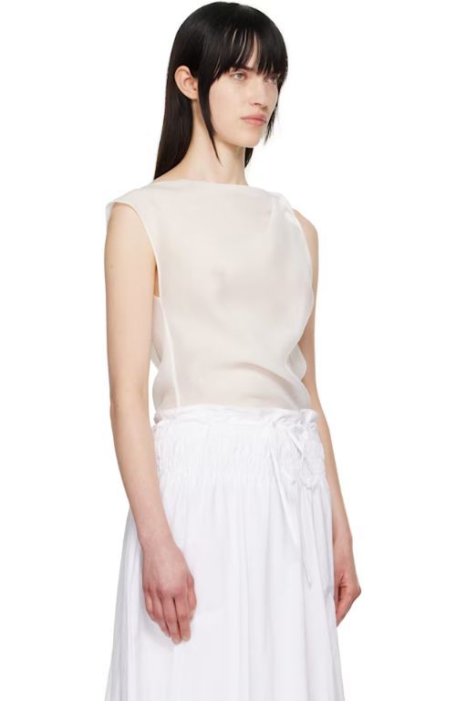 [LE 17 SEPTEMBRE]White Asymmetrical Draped Tank Top 251495F107000