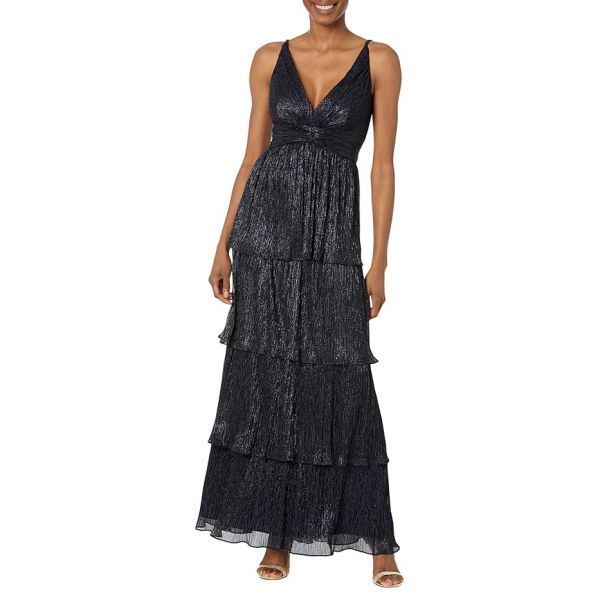 4676307 Betsy & Adam Long Tiered Glitter Gown