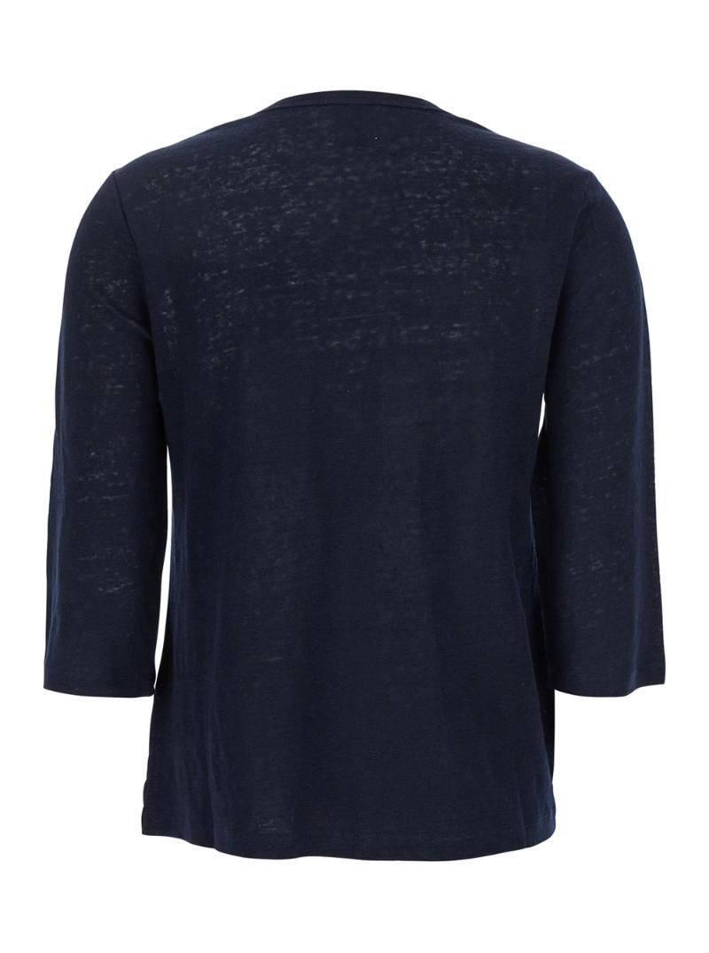 ALLUDE 252820040014 Blue T Shirt with Boat Neckline and Long Sleeves in Linen Woman