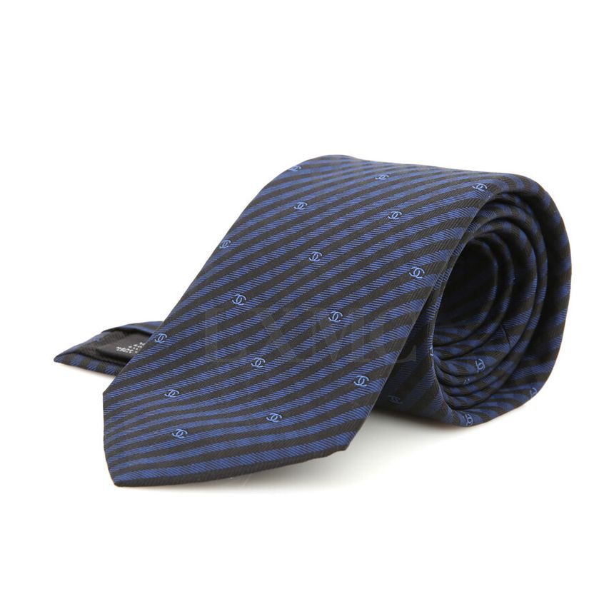 CHANEL Stripe Tie with CC Logo Blue Black AAA852 127543489