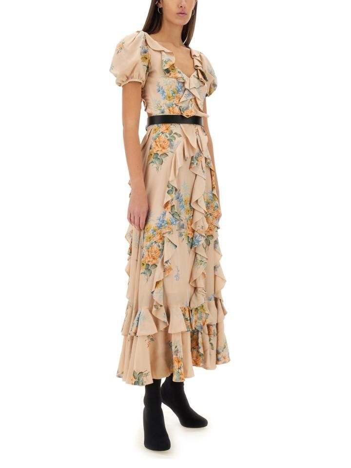 ALEXANDER MCQUEEN 플로럴 프린트 러쉬드 실크 드레스 471008_QID05.6870