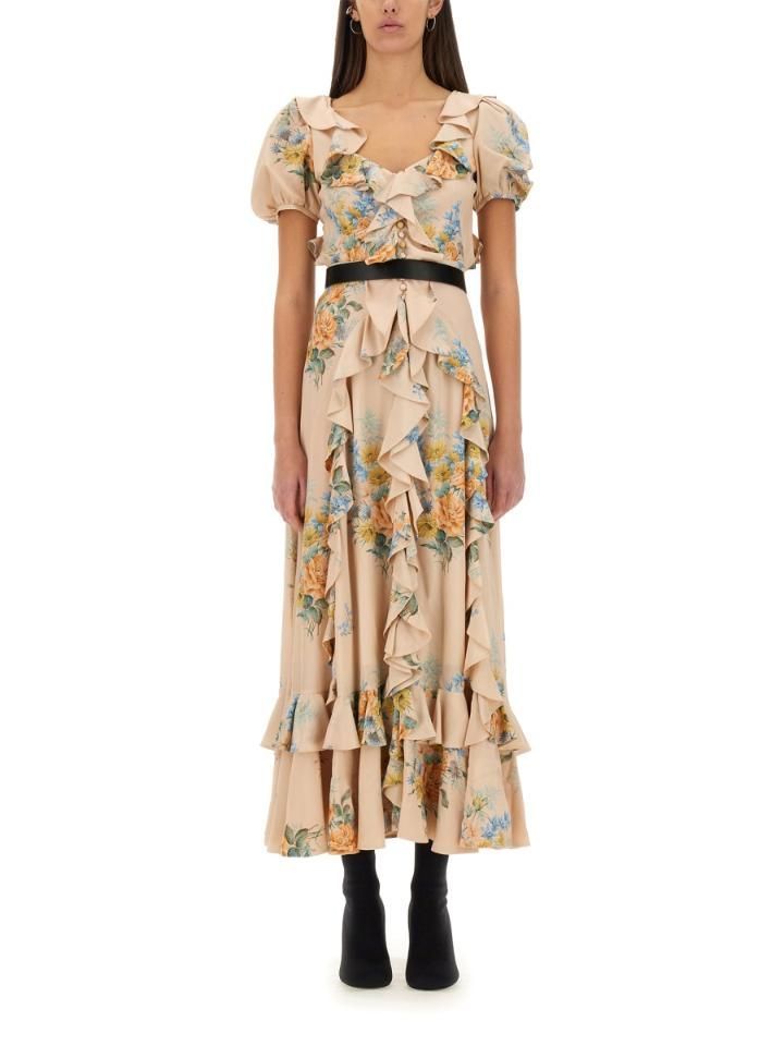 ALEXANDER MCQUEEN 플로럴 프린트 러쉬드 실크 드레스 471008_QID05.6870
