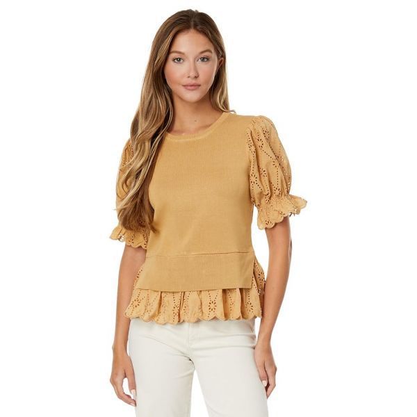 3886873 English Factory Eyelet Mixed Media Knit Top