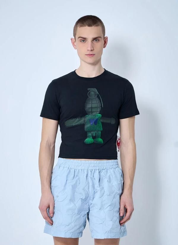 WALTER VAN BEIRENDONCK 남성 토이테러 마이크로 티셔츠 블랙