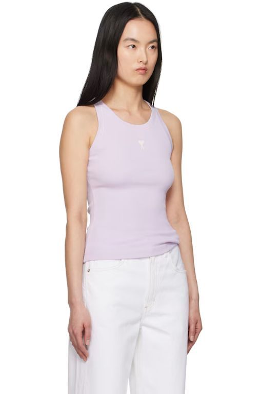 [아미]Purple Cotton Rib Ami de Coeur Tank Top 251482F111002