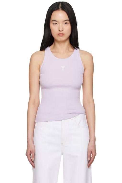 [아미]Purple Cotton Rib Ami de Coeur Tank Top 251482F111002
