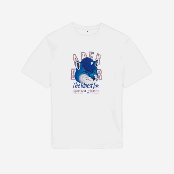 메종 키츠네 x 아더에러 더 블루이스트 폭스 티셔츠 화이트 Maison Kitsune x Ader Error The Bluest Fox T-Shirt White