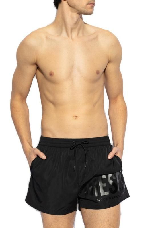 남성 디젤 마리오 34 D 코어 로고 프린트 드로스트링 수영 반바지 E1350