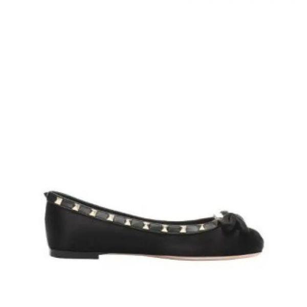 VALENTINO 발렌티노 락스터드 새틴 플랫 슈즈 블랙 4W2S0HQ5SWH0NO