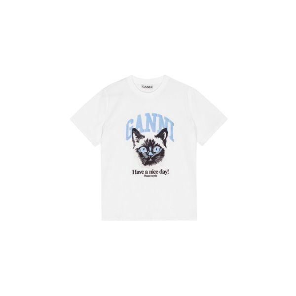 가니 (가니) Basic Jersey Cat Relaxed T-shirt - T4005 151 BRIGHT WHITE