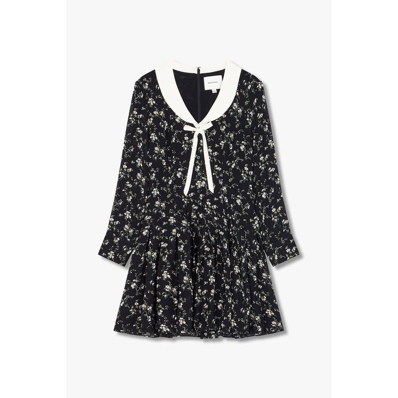 REFORMATION 플라워 패턴 리본 카라 드레스 Tamia Dress - 블랙 270080