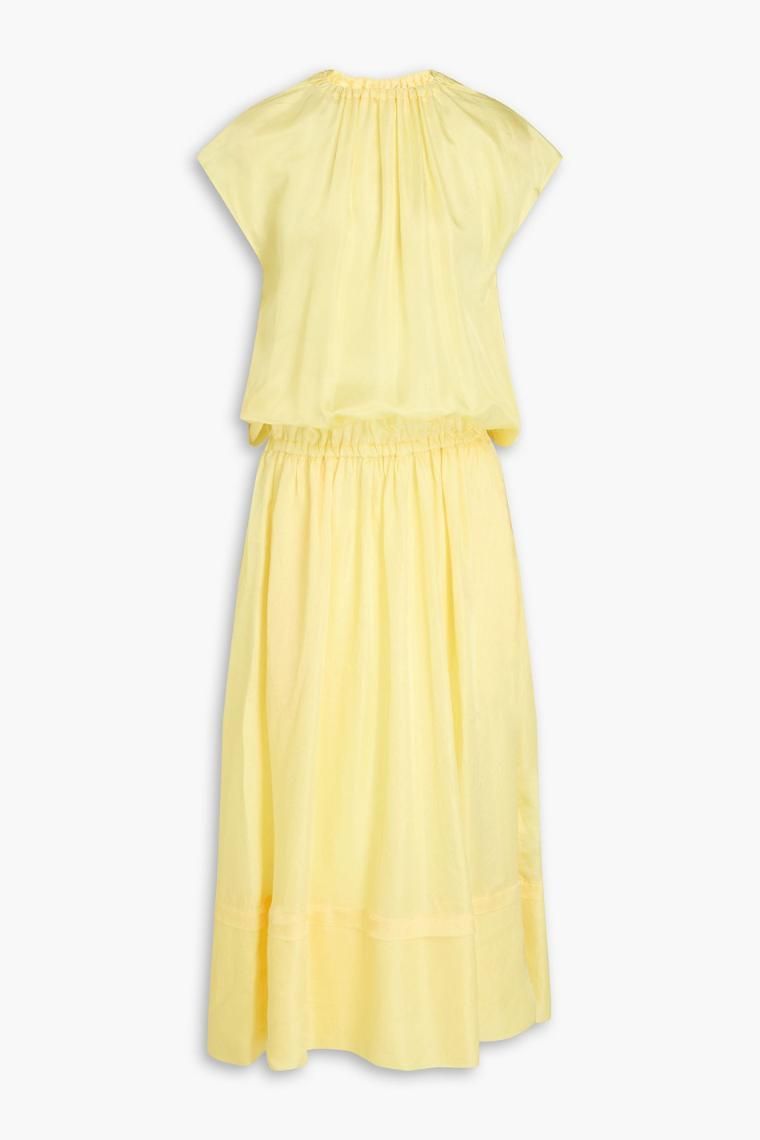 티비 Gathered satin maxi dress 1647597359378109