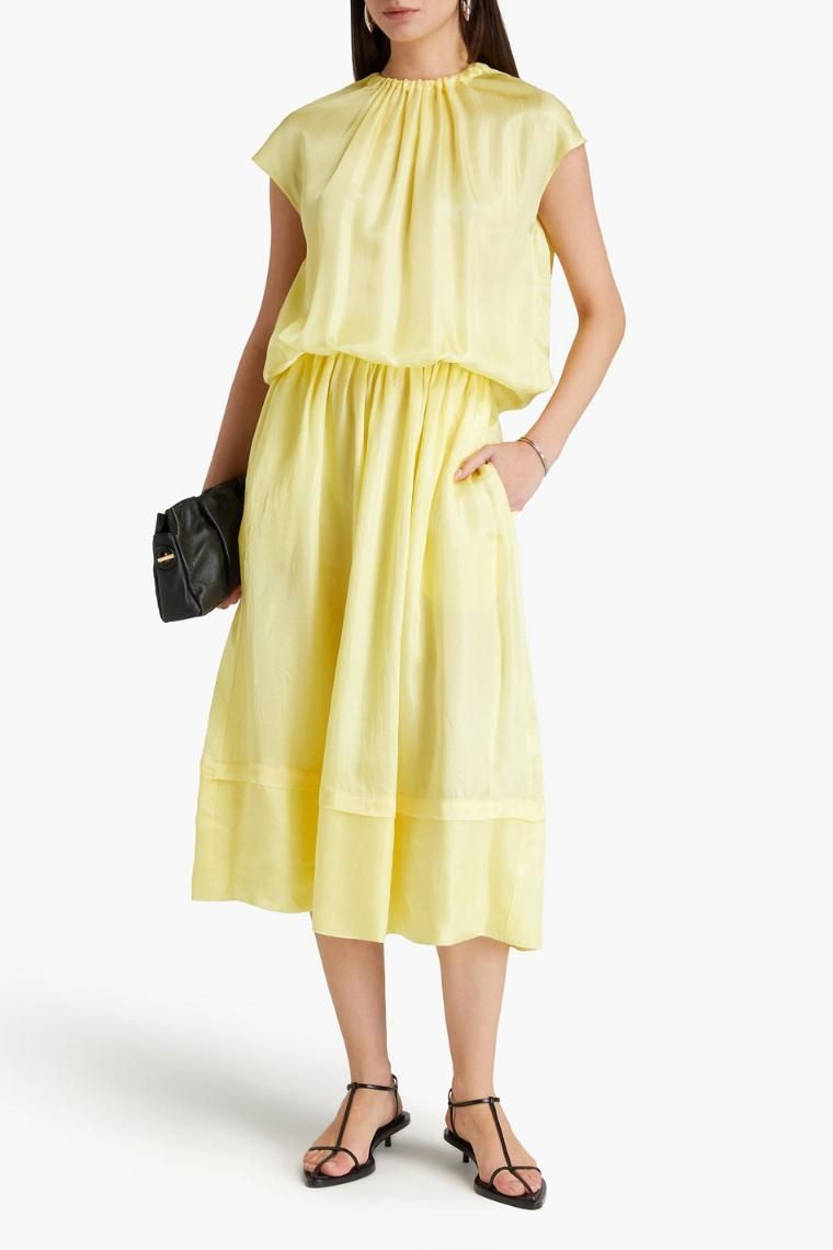 티비 Gathered satin maxi dress 1647597359378109