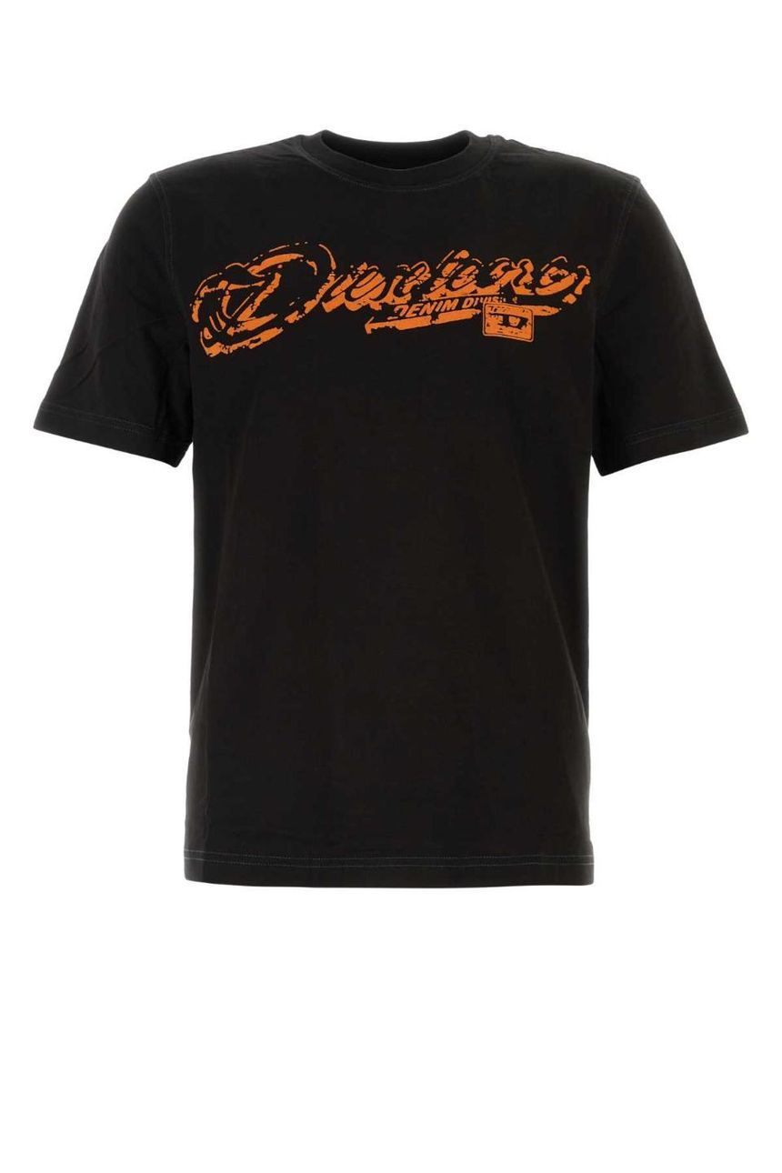 Tシャツ・カットソー DIESEL Black cotton T-Adjsut-R7 t-shirt (A164060QIAM 9XX) Men's T-shirt with distressed flocked logo | Black | Diesel