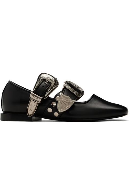 [토가풀라]SSENSE Exclusive Black Metal Leather Ballerina Flats 251492F118009