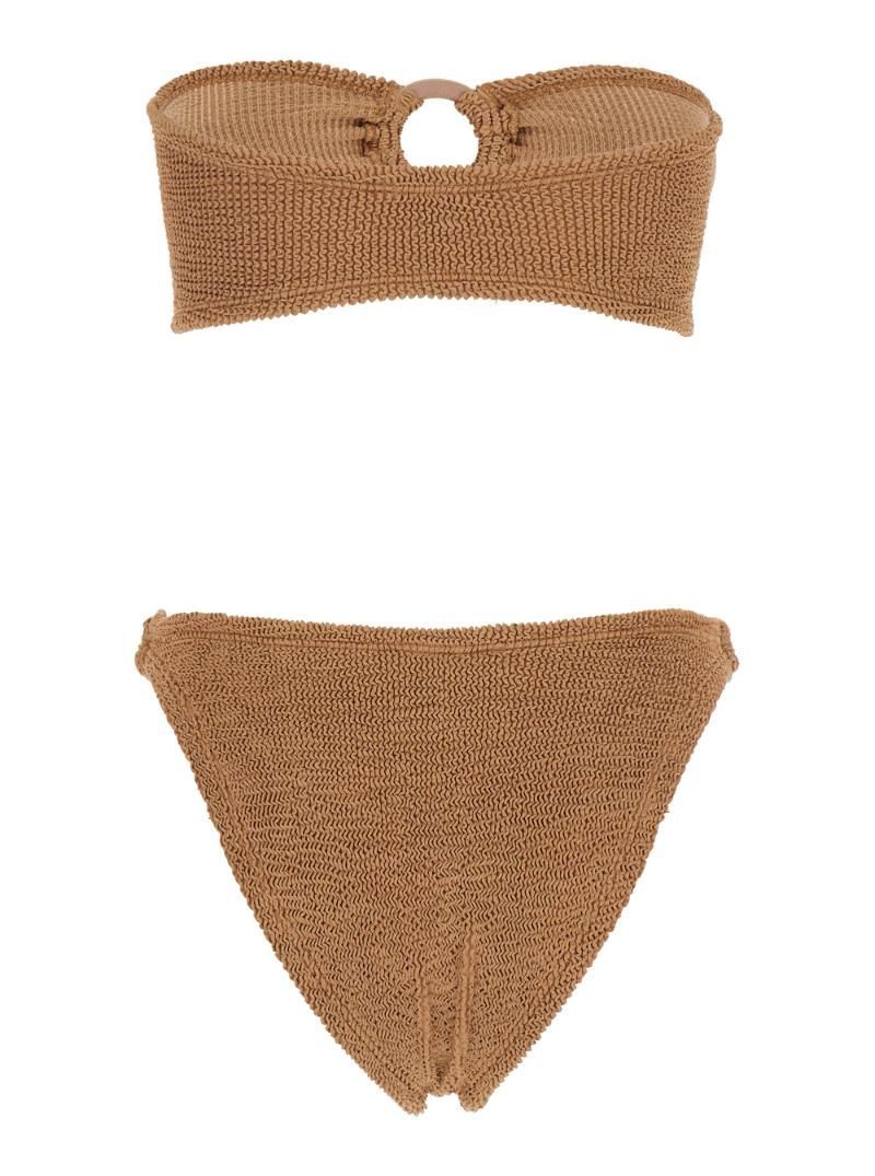 HUNZA G 'Gloria' Brown Bikini with Bandeau Design and Tonal Loops in Tech Fabric Woman BGLORIATXMETALLICCOCOA