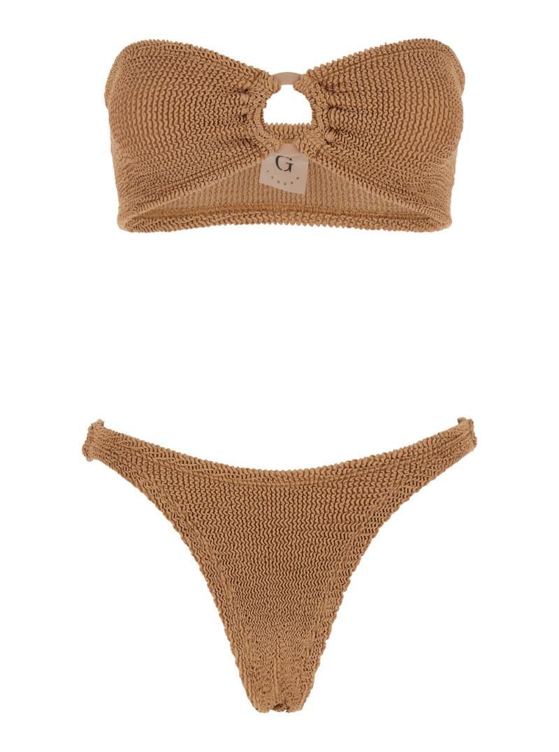 HUNZA G 'Gloria' Brown Bikini with Bandeau Design and Tonal Loops in Tech Fabric Woman BGLORIATXMETALLICCOCOA