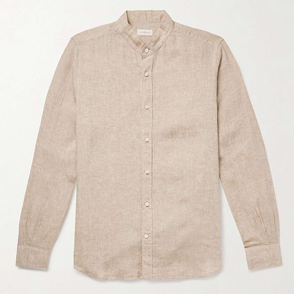 인코텍스 Glanshirt 글랜셔츠 그랜대드 칼라 라이트브라운 리넨 셔츠