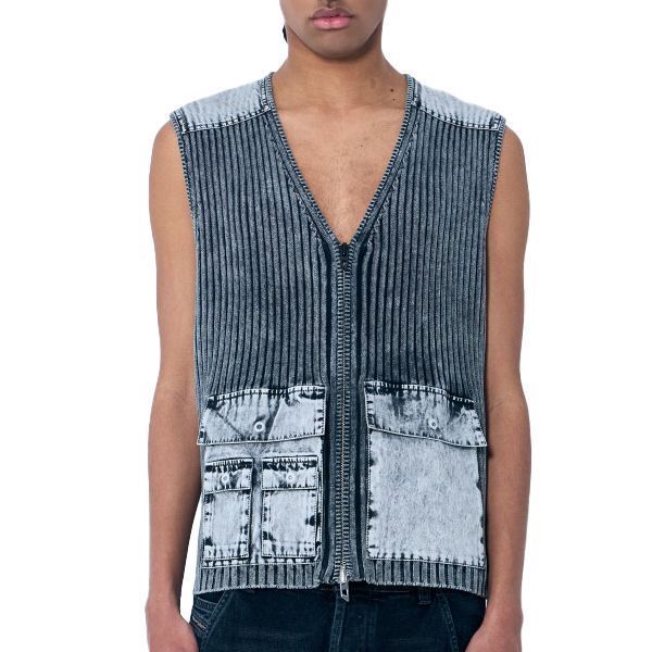 25 SS 디젤 K Margie 워싱 더블 포켓 니트 리브 집업 베스트 A16870 0QMAN 900