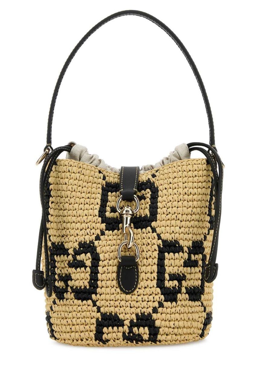 구찌 PRINTED Embroidered raffia mini GG bucket bag JP1
