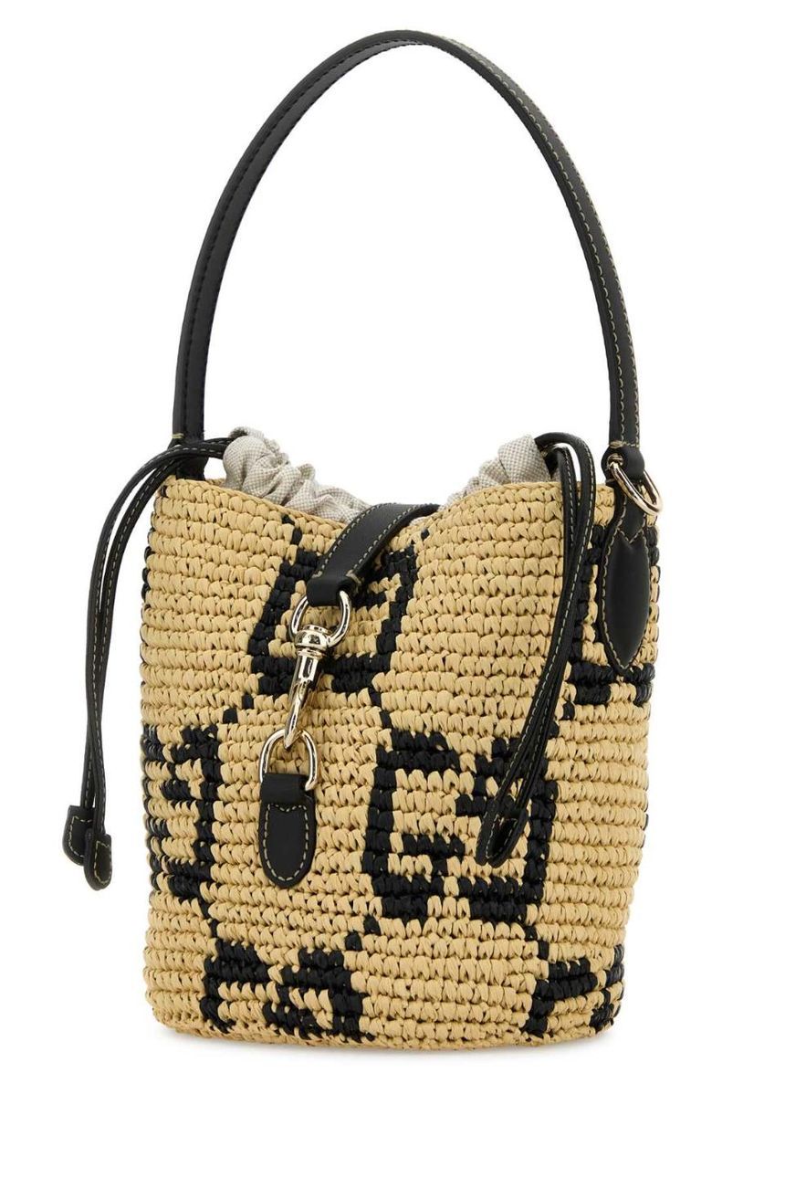 구찌 PRINTED Embroidered raffia mini GG bucket bag JP1