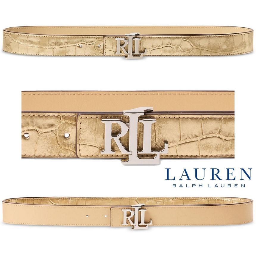 폴로 랄프로렌 Polo Ralph Lauren 20449510 여자 로고 메탈릭 엠보씽 양면 가죽 벨트