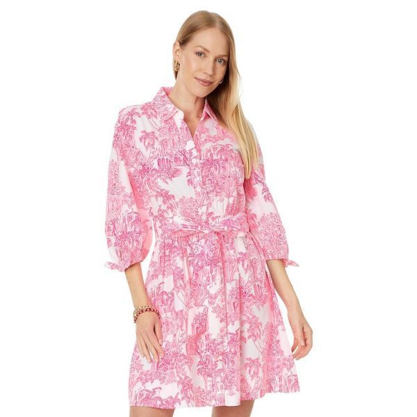 Lilly Pulitzer 릴리 풀리처 아미타 3/4 소매 면 셔츠 드레스