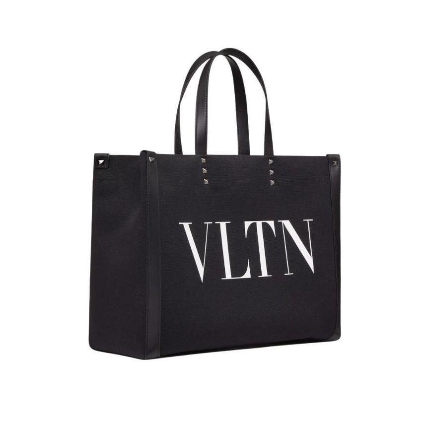 발렌티노 VLTN 에코랩 미디움 캔버스 쇼퍼백 블랙 화이트 B0A35PYY0NI JP8